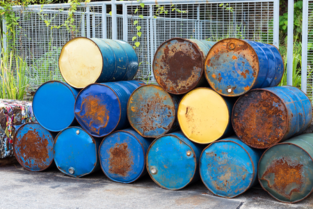 Barrels stack in rowの写真素材