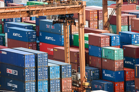 Lot's of cargo freight containers in the Hong Kongのeditorial素材