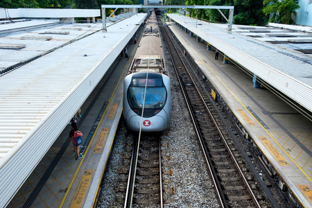 Hong Kong, China - July 10, 2017: The East Rail Line is one of eleven railway lines of the Mass...