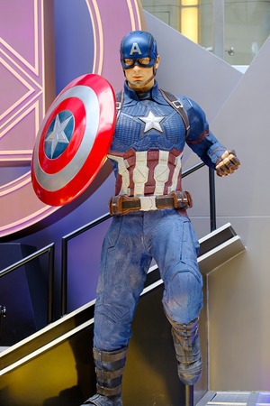 Avengers 4 character model features 1:1 life-size statues in Hong Kong, as part of promotional activity before the movie release.のeditorial素材