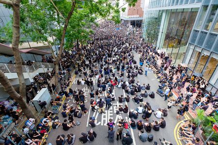 Wanchai, HONG KONG - June 21, 2019: Protest at Wanchai Hong Kong Police Headquarter. Protestors remembering the dead of protestor on June 15 2019.のeditorial素材