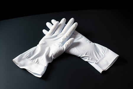 White medical protective gloves. Medicine, PPE, safety, hygiene.の写真素材