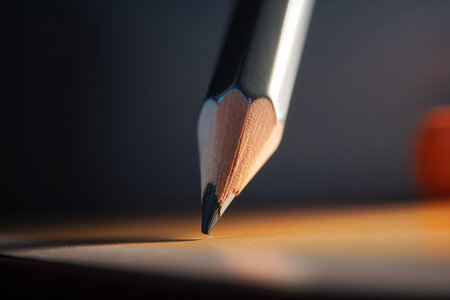 Close up of a pencil on a book, art, writing, school, office supplies.の写真素材