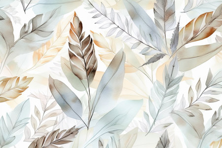 Watercolor uatumn leaves pattern on white background. hand painted illustration. Generative AI.の素材