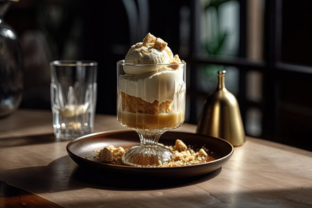 Dessert parfait with cookies and cream in glassの素材