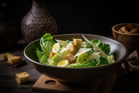 Caesar salad in wooden plate, summer dish.の素材