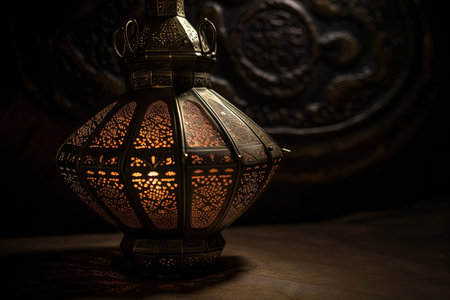 Moroccan lantern with warm glowing light, careem Ramadan.の素材