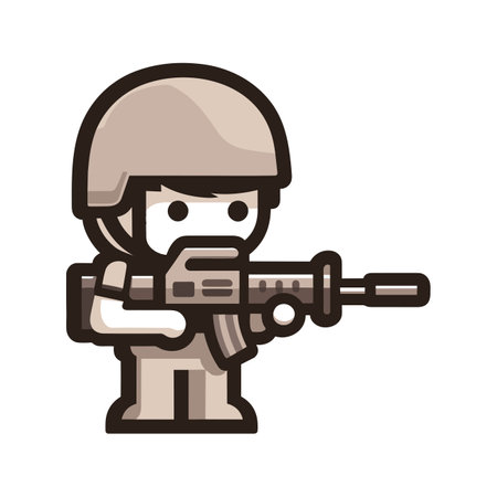 Cartoon soldier with weapon, simple vector illustration in sticker style.のイラスト素材