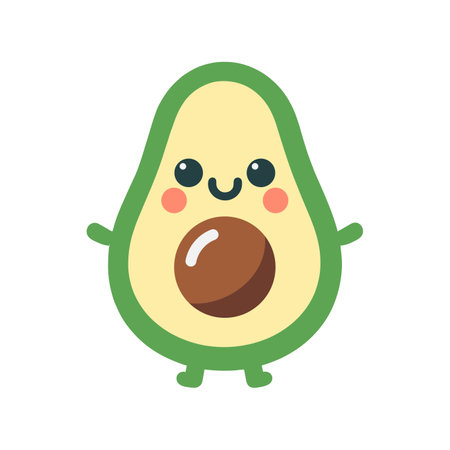 Cute avocado fruit mascot character vector illustration, vegetarian food. Eating healthy.のイラスト素材