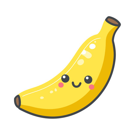 Fruit banana icon on white background. Funny happy cute happy smiling banana in kawaii flat vector illustration.のイラスト素材