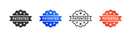 Patented icon, award certificate, license, registered intellectual property, symbol, simple outline flat style vector illustration.のイラスト素材