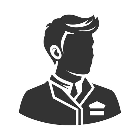 Hotel service manager. Cleaner silhouette icon. Household staff flat black vector illustration.のイラスト素材