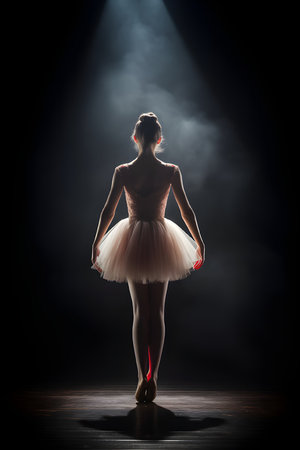 Back view of ballerina on stage in spotlightの素材