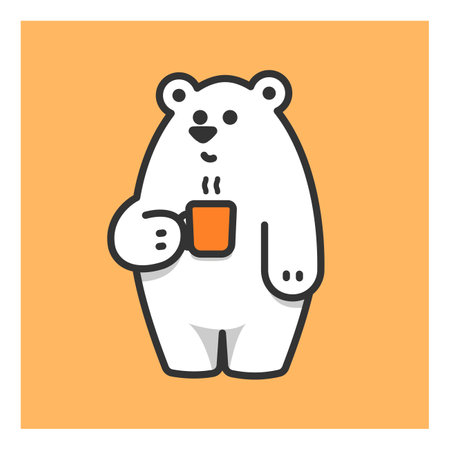 Cute polar bear with cup of hot drink, white bear with coffee, vector illustration.のイラスト素材