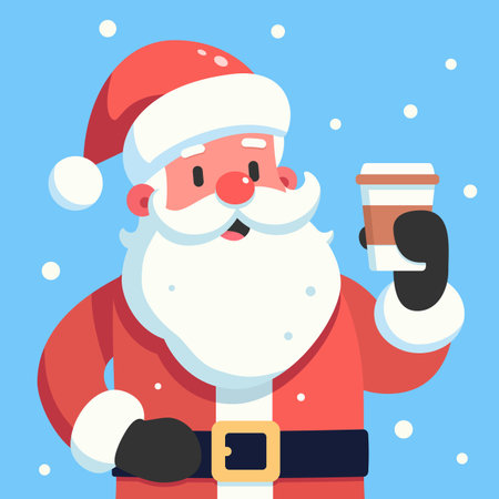 Santa drinking a hot drink. Vector christmas illustrationのイラスト素材