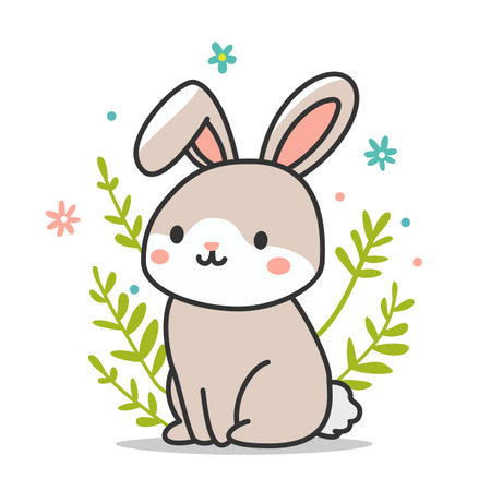 Happy Easter poster. Cute bunny rabbit outline sketch vector illustration. Minimal bunny line art doodle, high quality vector illustration.のイラスト素材