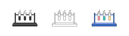 Glassware with chemical reagents icon. Chemistry glass flask. Laboratory test tubes. Medical scientific research. Experiment equipment. High quality vector illustration.のイラスト素材