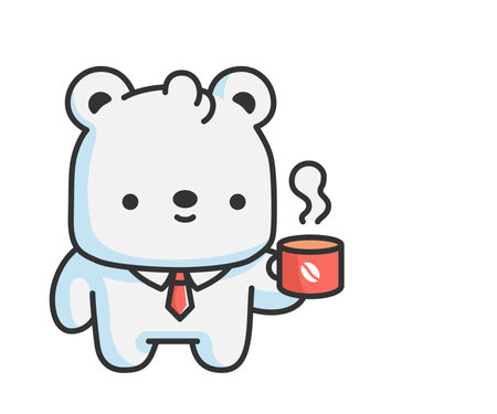 Cute white polar bear character with cup of coffee.のイラスト素材