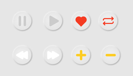 Online media player in neumorphism style, ui soft buttons design. Vector illustration.