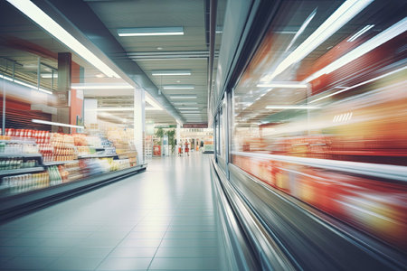 Dynamic grocery store aisle in motion blurの素材