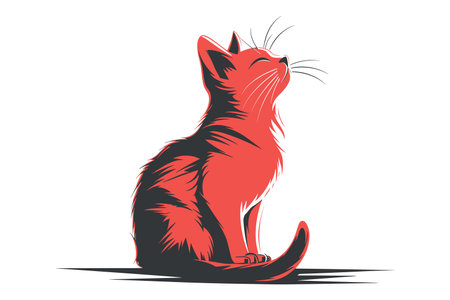 Artistic illustration of satisfied red cat looking upwards with closed eyes. Flat vector illustration.のイラスト素材