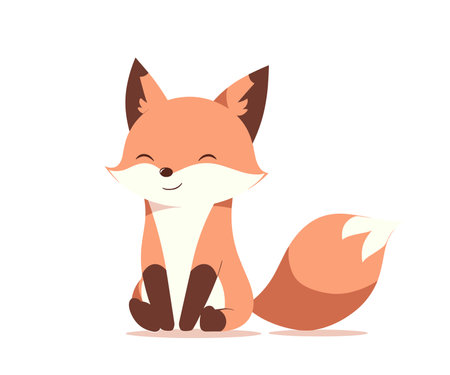 A friendly cartoon fox sitting with a smile. Charming wild predator. Flat vector illustration.のイラスト素材
