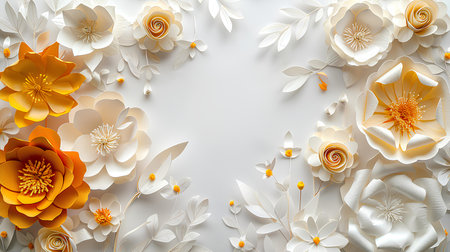 Pastel Paper Craft Flower Frame with Central Copy Space