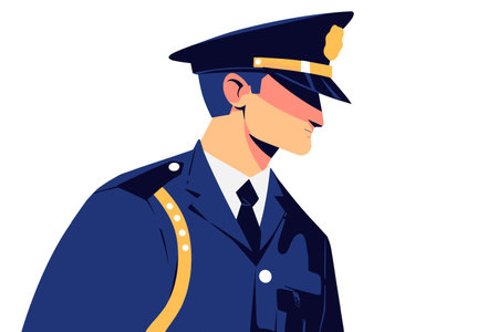 Profile of serious police officer. Flat vector illustration.のイラスト素材