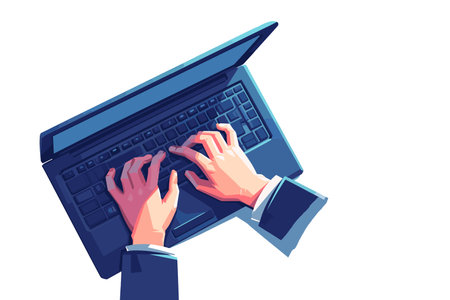 Flat vector illustration of hands typing on a modern laptop keyboard. productivity and technology.のイラスト素材