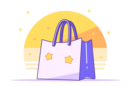 A cute and simple illustration of a shopping bag adorned with stars, symbolizing a joyful retail experience.のイラスト素材