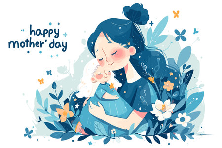 A joyful illustration celebrating Mother's Day with a loving embrace. Flat vector illustration.のイラスト素材