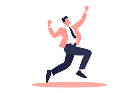 Happy businessman jumping. Succes, office manager. Flat vector.のイラスト素材