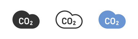 Carbon dioxide cloud pollution. Co2 emissions reduction, ecology and environment. Line flat and colored vector icon set.のイラスト素材