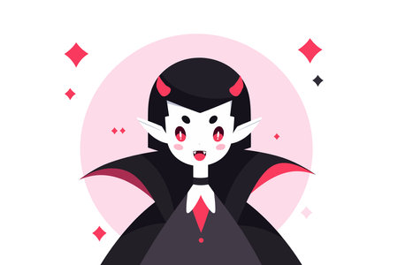 Adorable cartoon vampire character with a cape and fangs, on a white background.のイラスト素材
