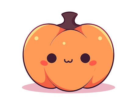 A cute kawaii cartoon illustration of a pumpkin with a smiling face. Flat vector illustration isolated.のイラスト素材