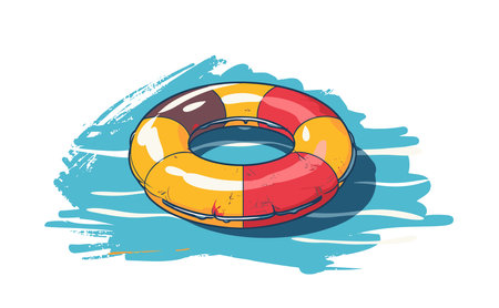 A colorful lifebuoy floating on the surface of the water, with a splash effect. Flat vector illustration.のイラスト素材