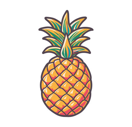 A bright and colorful illustration of a pineapple with detailed textures and vibrant colors. Flat...