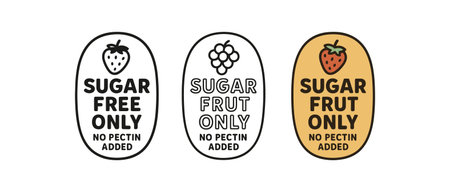 Flat vector illustration jam and spread labels with text sugar free fruit only no pectin addedのイラスト素材