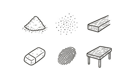 hand drawn cute doodle style line isolated on white background: chalk dust pile scattered powder board edge eraser finger smudge desk topのイラスト素材