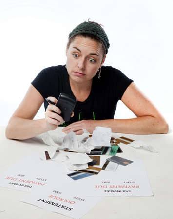 Frustrated woman shocked worried about her budget