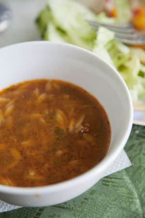 Spicy vegetable and noodle soup from Libya.
