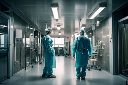 Team surgeon in operating room. Group of surgeons in operating room with surgery equipment.の素材