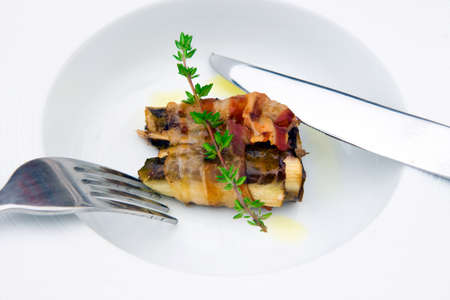 appetizer with baked radicchio and smoked hamの写真素材