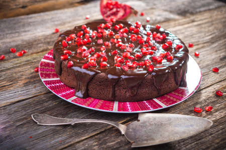 Chocolate cake with Pomegranate seeds の写真素材
