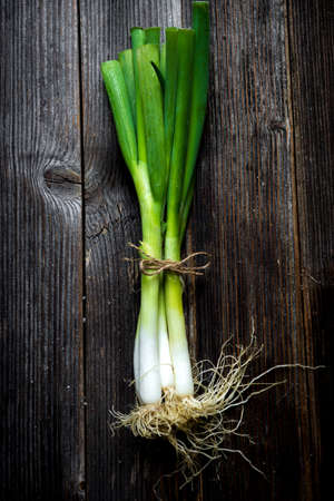 Green Onion on wooden background