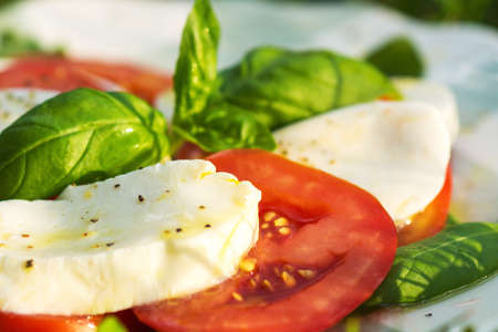 Classic Caprese Salad with Mozzarella Cheese, Tomatoes and Basilの写真素材