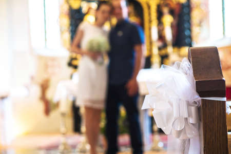 Wedding couple in churchの写真素材