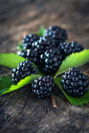 Blackberries on a wooden backgroundの写真素材