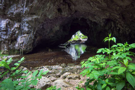 Discovering wild caves in Rakov Skocjan, Sloveniaの写真素材
