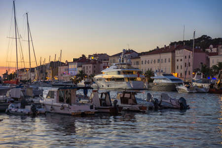 Evening View of the largest city on the island Losinj,Croatiaの写真素材